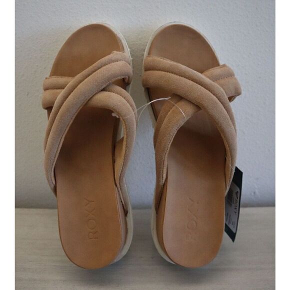 Roxy ARJL200806 Women's Sz 10 Tan Veria Suede Cross-Over Strap Slide Sandals - Picture 7 of 10